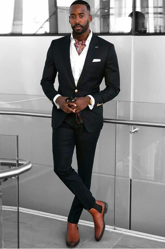 Make a Statement with Handsome Best Fited Black Prince Suit for the Groom - Peaked Lapel with One Button