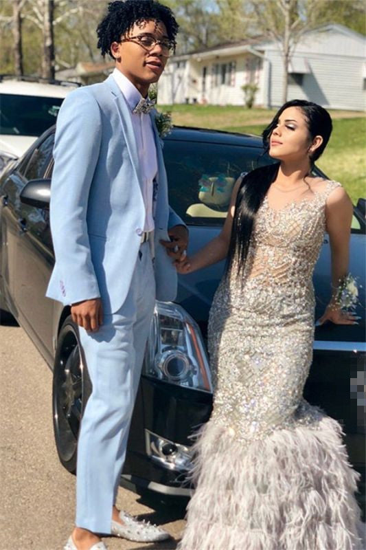 Andrew Elegant Sky Blue Party Prom Suit for Guys with One Button