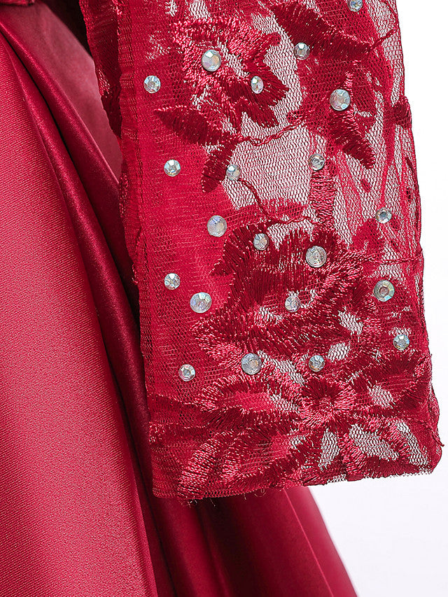 Gorgeous Long Sleeve Jewel Neck Flower Girl Dress with Tulle Satin Crystals and Lace Belt