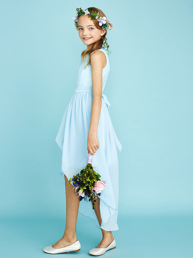 Chiffon Junior Flower Girl Dress With Pleats and Asymmetrical Neckline for Sheath Jewel Look