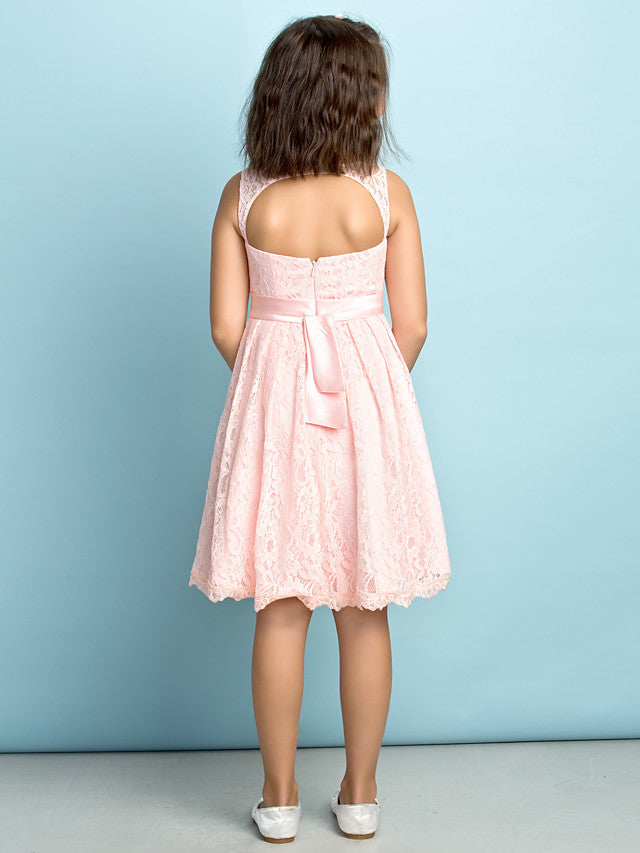 A-Line Scoop Neck Lace Junior Flower Girl Dress for Kids