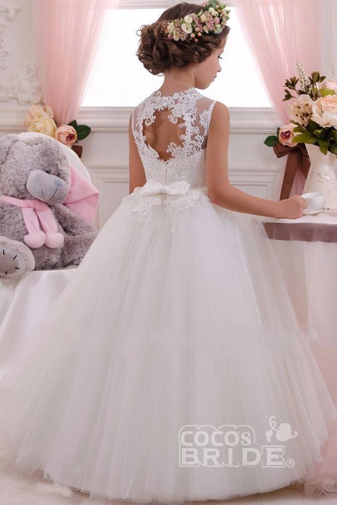 Elegant White Lace Ball Gown for Flower Girls