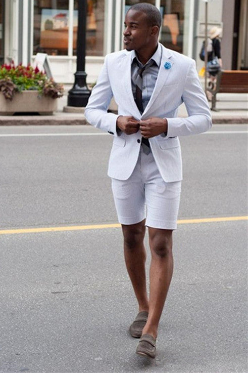 Stylish White Party Prom Suits with Notched Lapel & Short Pants