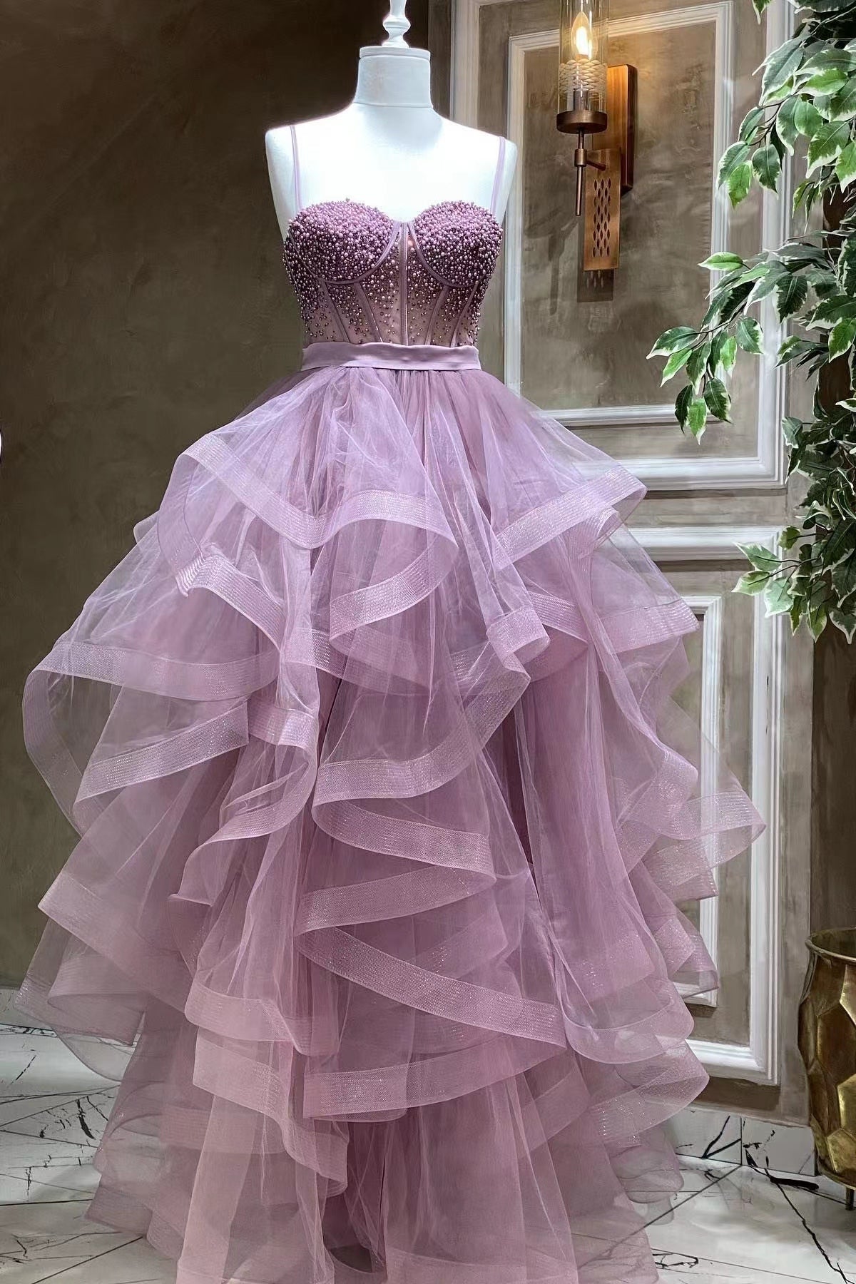 Modern Sweetheart Beadings Evening Dress With Tulle and Spaghetti-Straps