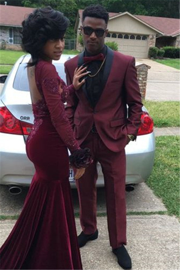 Bespoke Mens Tux with Black Shawl - One Button Burgundy for Weddings