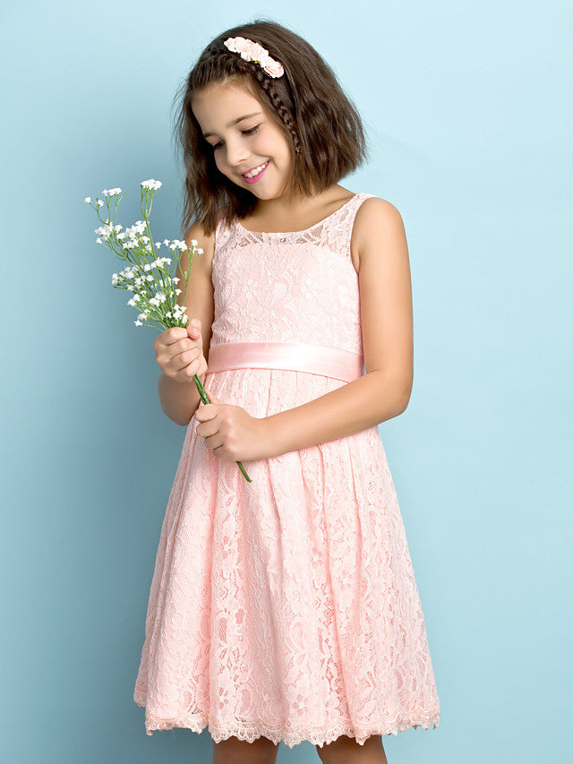 A-Line Scoop Neck Lace Junior Flower Girl Dress for Kids