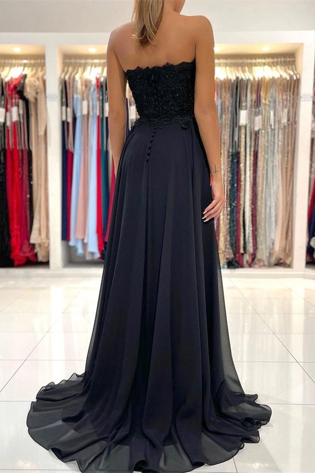 Black Sweetheart Split Prom Dress with Appliques