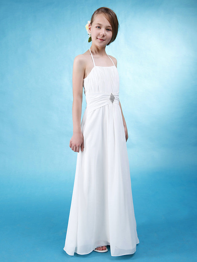 A-Line Halter Neck Floor Length Flower Girl Dress with Sash