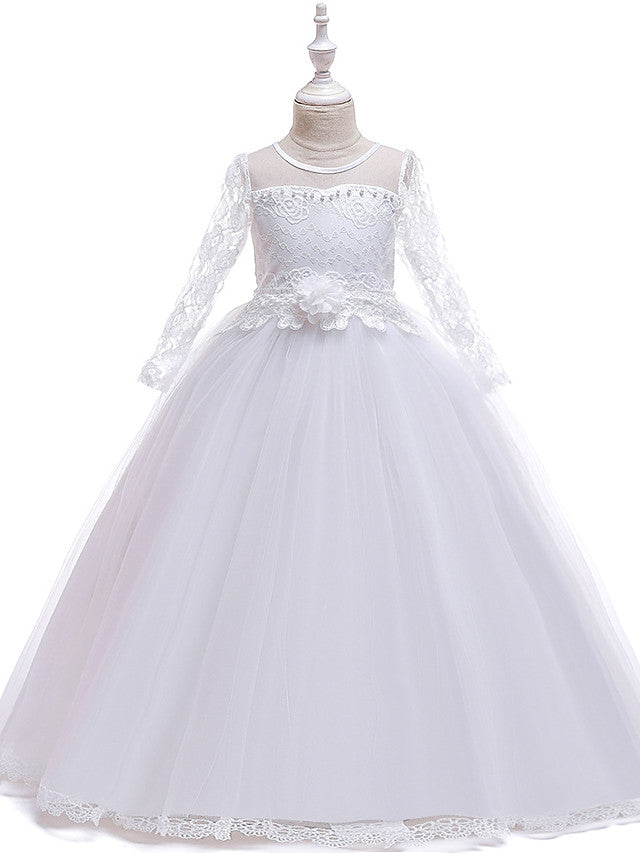 Long Sleeve Flower Girl Dresses with Butterfly Design & Beading