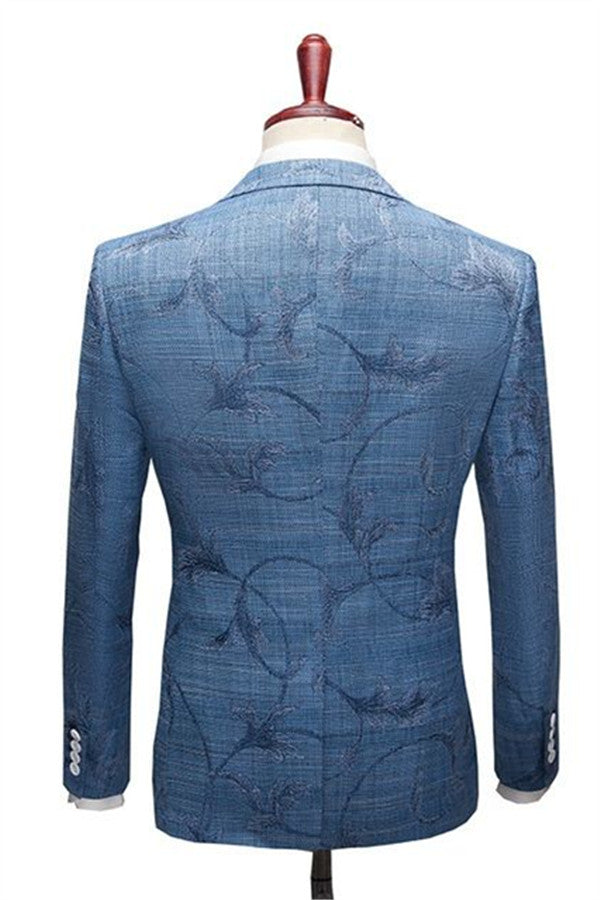 Ocean Blue Notched Lapel Print Designer Wedding Suits For Men