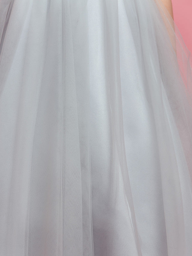 Short Sleeve Square Neck Ball Gown Pageant Dress with Taffeta Tulle Sash Ribbon & Bow