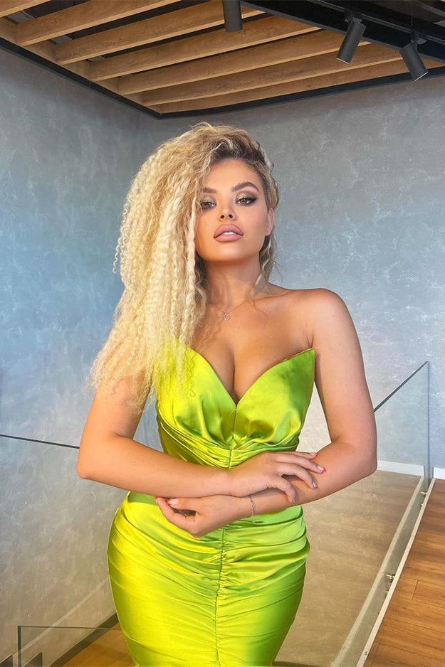 Pleated Mermaid Evening Dress in Yellow & Green