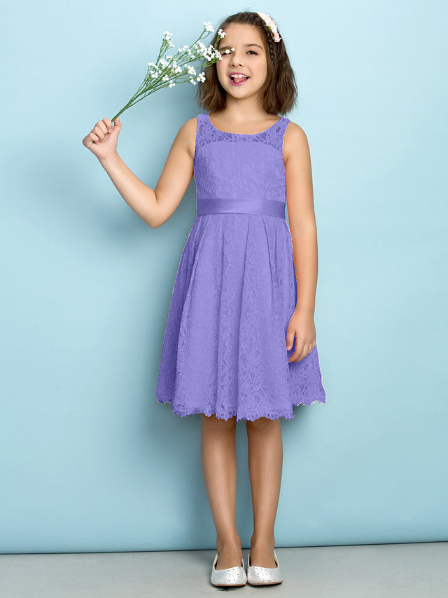 A-Line Scoop Neck Lace Junior Flower Girl Dress for Kids