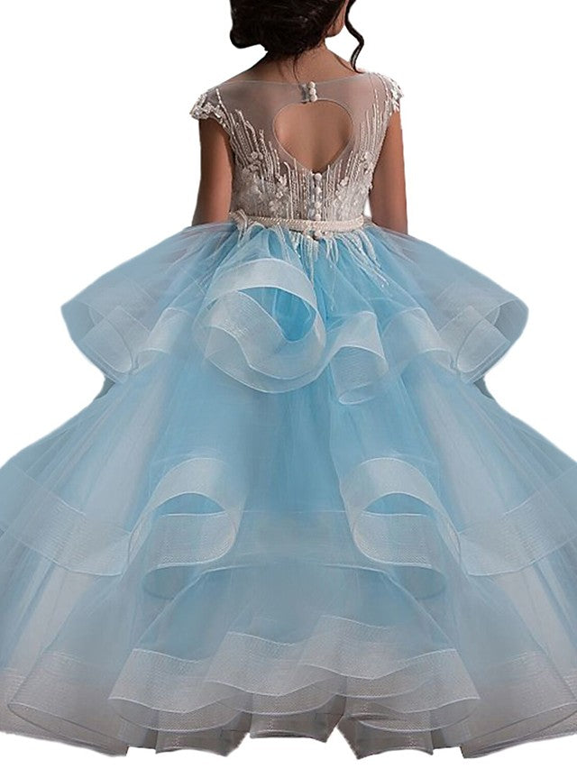 Elegant Ball Gown Lace Flower Girl Dresses with Beading Ruffles Buttons
