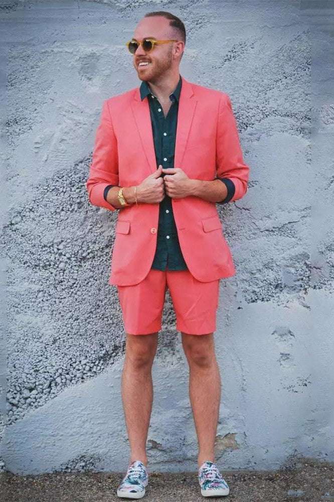 Orange Notched Lapel Prince Suit with Short Pants for Summer