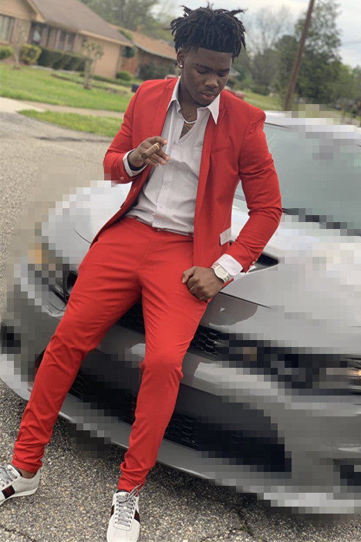 New Arrive Best Fitted Red Peaked Lapel Groom Suits for Weddings