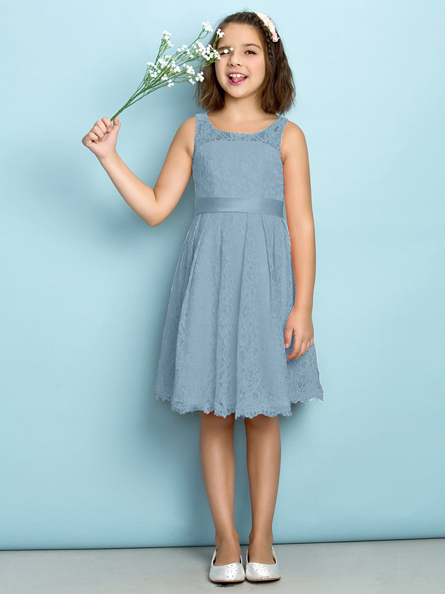 A-Line Scoop Neck Lace Junior Flower Girl Dress for Kids