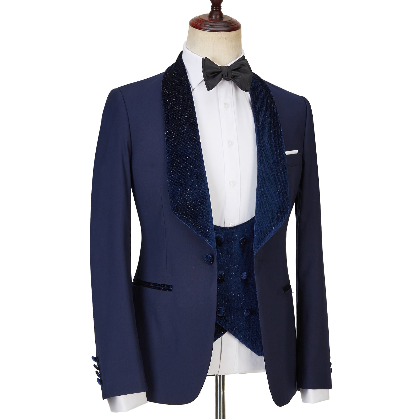 Dylan's Latest Design Navy Blue Best Fitted Three Piece Sparkle Men Suits