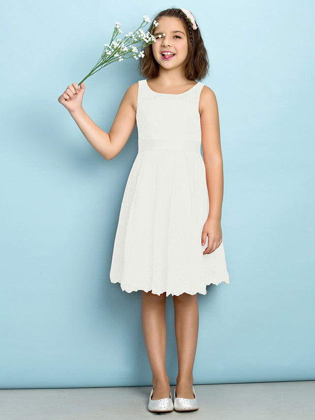 A-Line Scoop Neck Lace Junior Flower Girl Dress for Kids