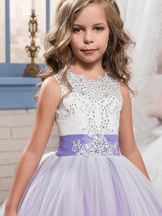 Princess Jewel Pageant Flower Girl Dresses with Sleeveless Bow
