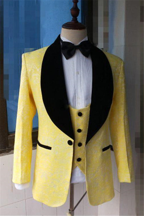 Formal Yellow Wedding Suit for Men - Lapel Shawl Bespoke Jacquard Blazer