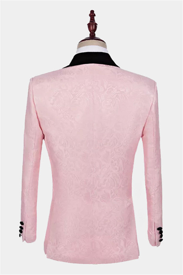 Unique Pink Jacquard Shawl Lapel Tuxedo for Guys