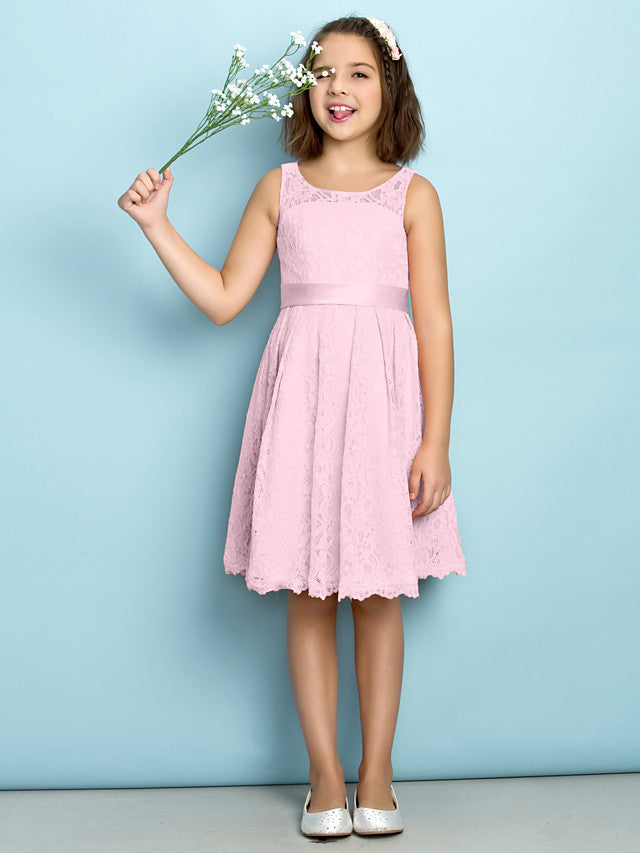 A-Line Scoop Neck Lace Junior Flower Girl Dress for Kids