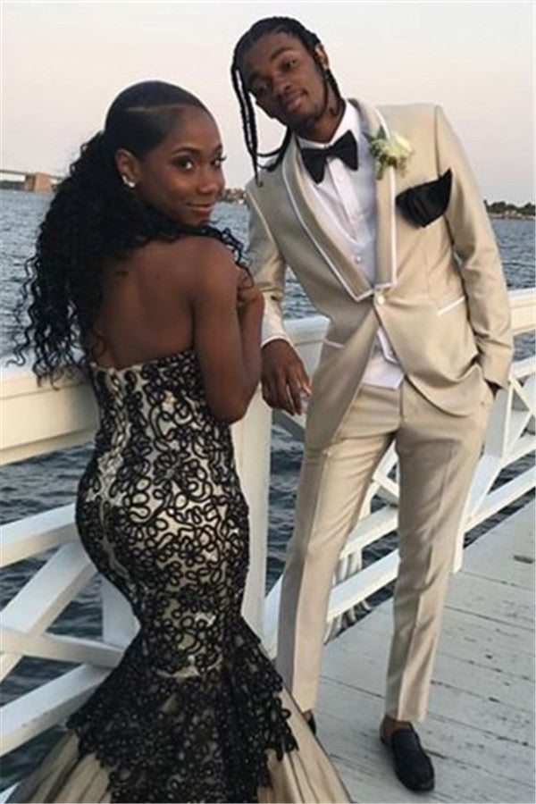 One Button Champagne Tuxedo Suit for Groom - Stylish Shawl Lapel Slim Fit