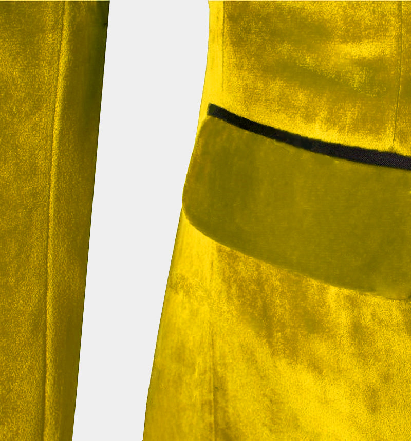 Chic Yellow Velvet Three Piece Slim Fit Tuxedo for Men