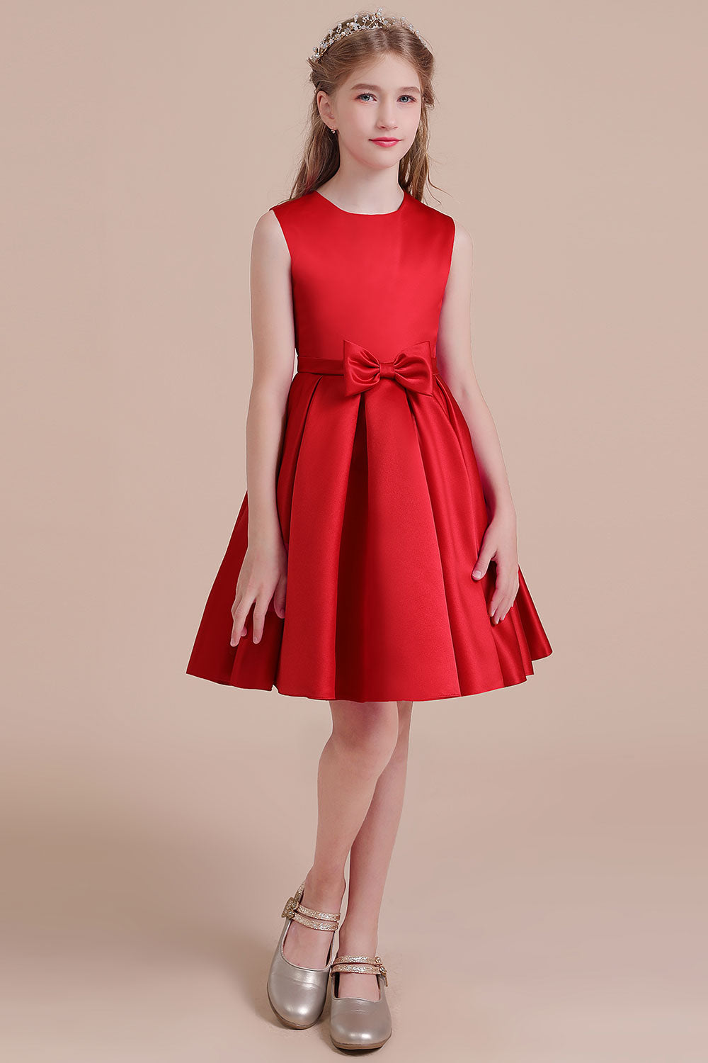 Latest A-line Satin Flower Girl Dress with Bow