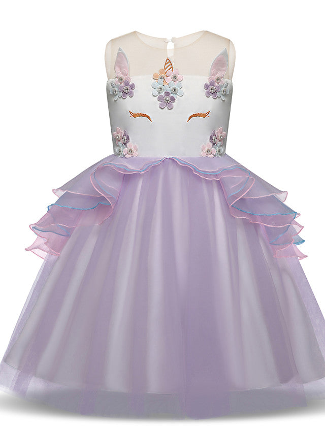 Princess Midi Party Dress Satin Tulle Embroidery & Appliques