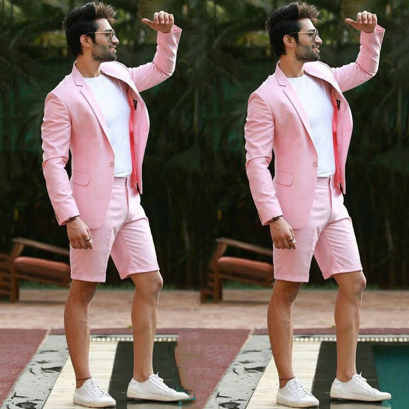 Handsome Pink Wedding Tuxedo With Notched Lapel & One Button
