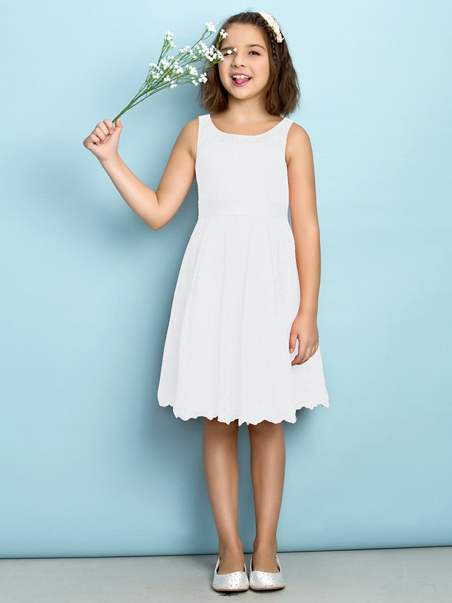 A-Line Scoop Neck Lace Junior Flower Girl Dress for Kids