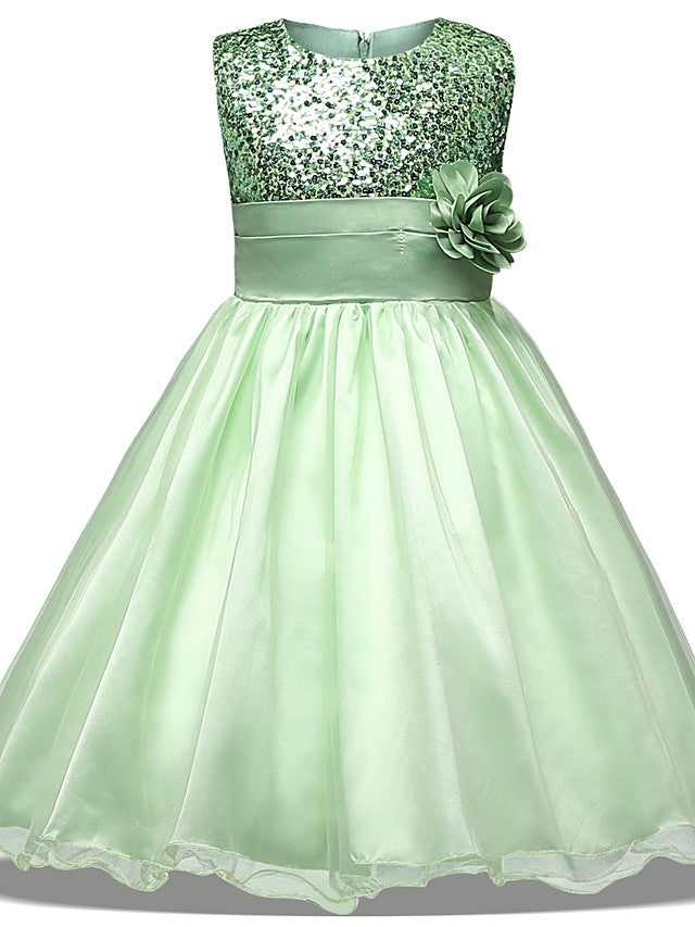 Princess Midi Dress with Tulle Sleeves Jewel Neck & Bow Applique