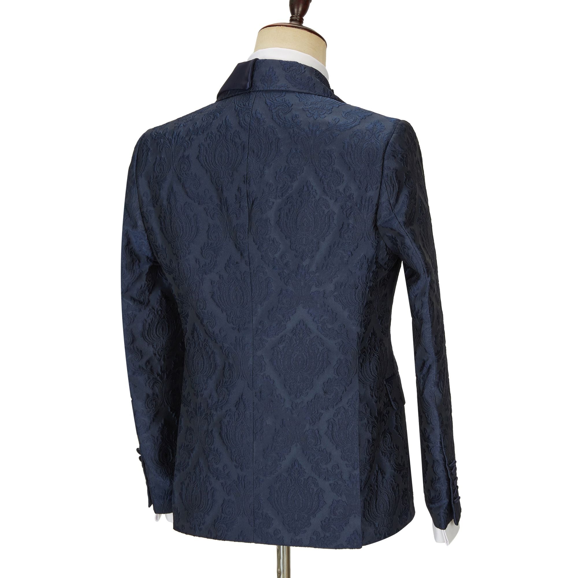 New Arrival Navy Blue Slim Fit Jacquard Peaked Lapel Wedding Suit for Men by Brandon