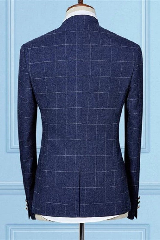 Dark Navy Groom & Groomsmen Suits with Plaid - 2 Piece Set