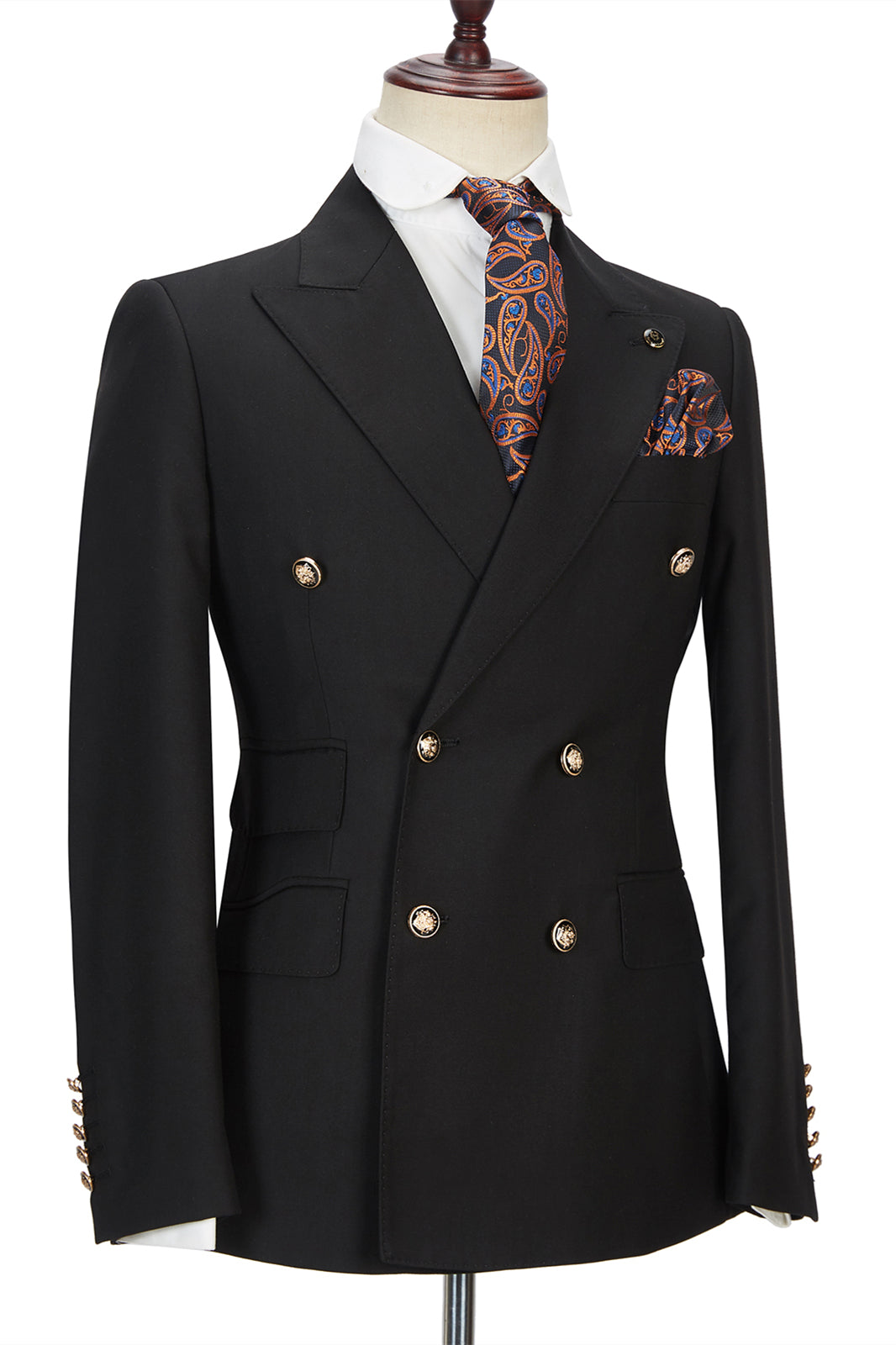 Handsome Black Wedding Suit For Groom with Double Breasted Peak Lapel