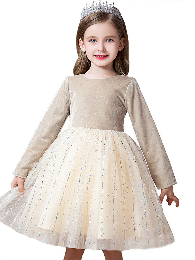 Knee Length Flower Girl Dress with Splicing Paillette for Special Occasions