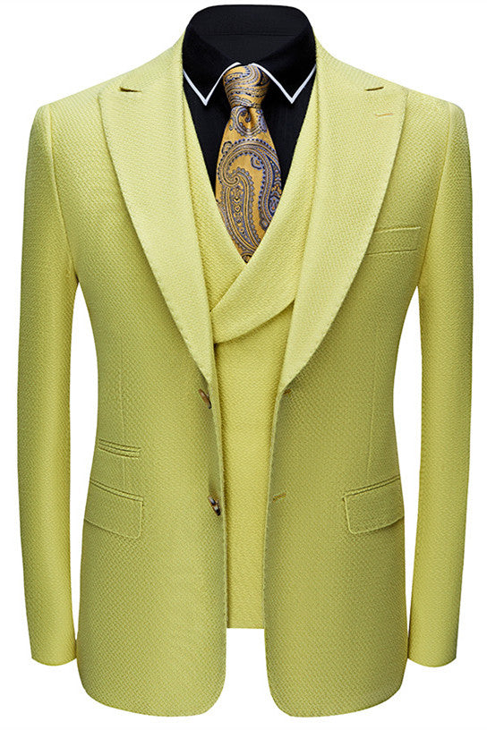 3-Piece Stylish Peaked Lapel Yellow Groom & Groomsmen Suits