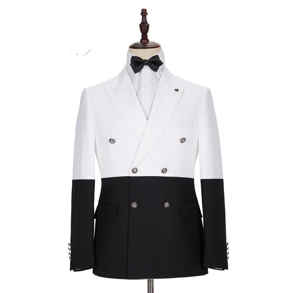 Classic Bespoke White & Black Wedding Blazer for Groom with Double Breasted