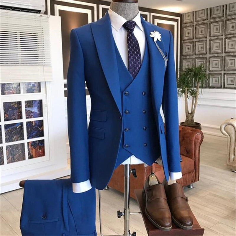 Morden Blue Prince Prom Suit - Three-Pieces Peaked Lapel