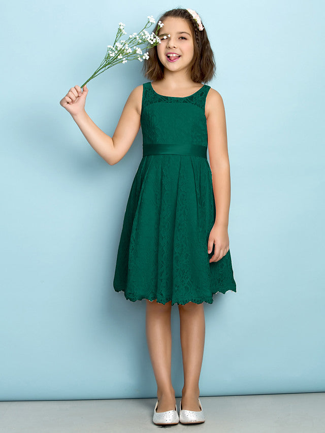 A-Line Scoop Neck Lace Junior Flower Girl Dress for Kids