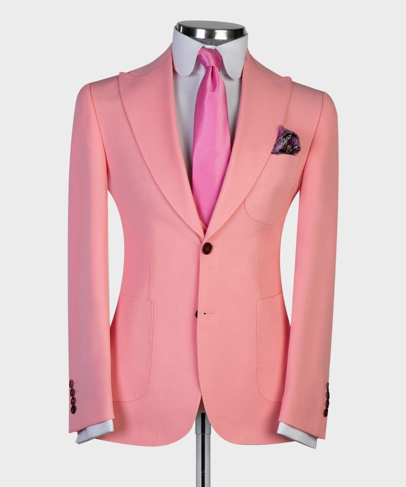 3 Pieces Peaked Lapel Best Wedding Suits For Groom - Pink