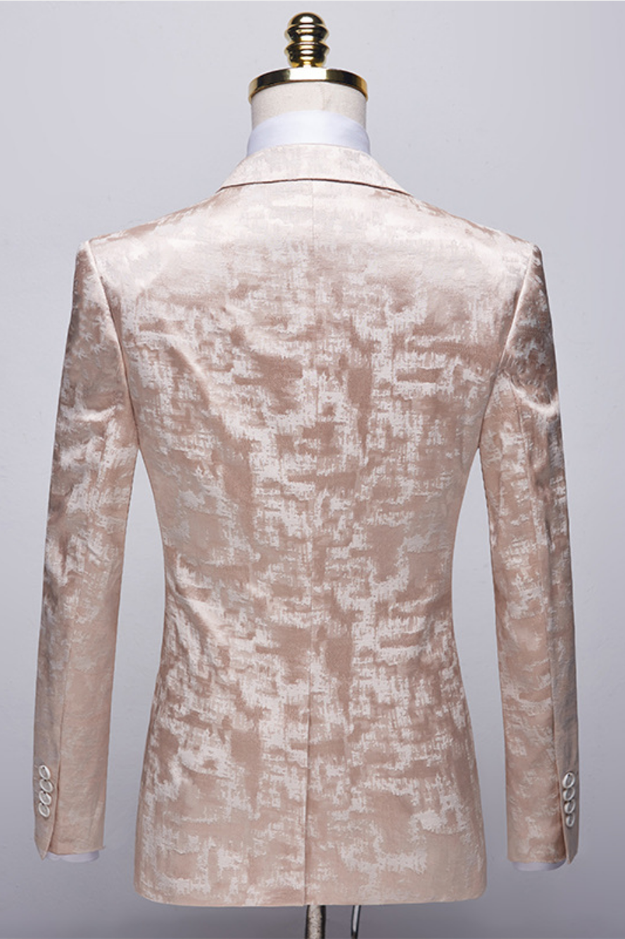 Popular Printed Prom Outfits for Guys in Champagne Pink with Notched Lapel