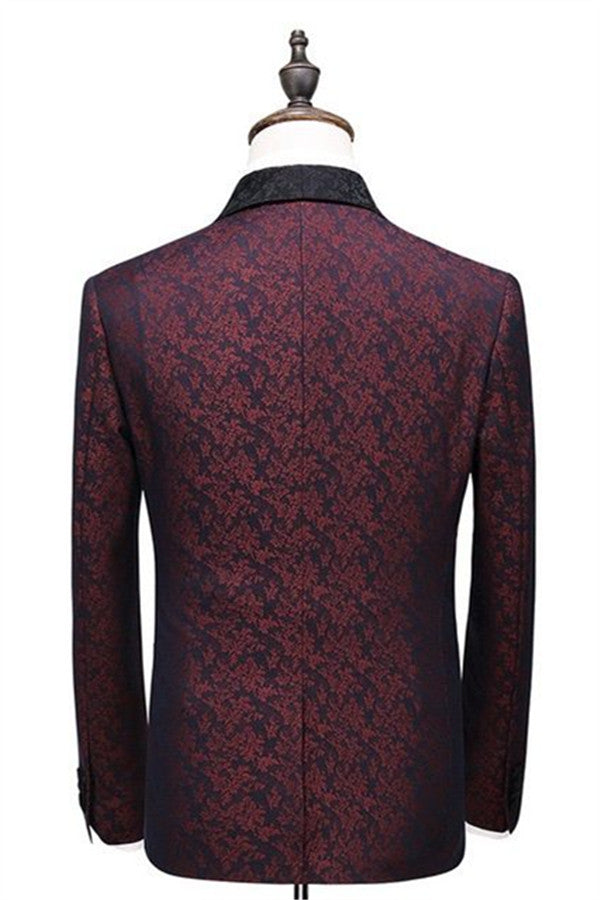 One Button Three Pieces Burgundy Check Design Slim Fit Suit