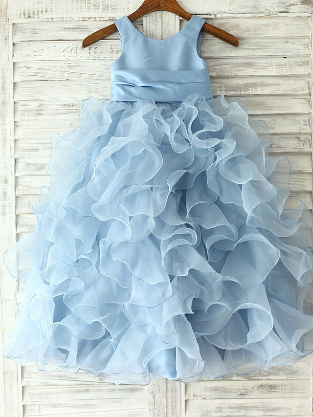Beautiful Sleeveless Jewel Neck Floor Length Flower Girl Dresses in Organza With Sash and Ribbon Flower