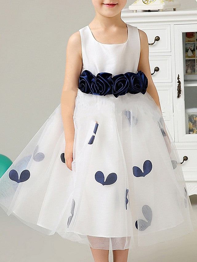 A-Line Sleeveless Scoop Neck Flower Girl Dresses with Bow Pattern Print Appliques