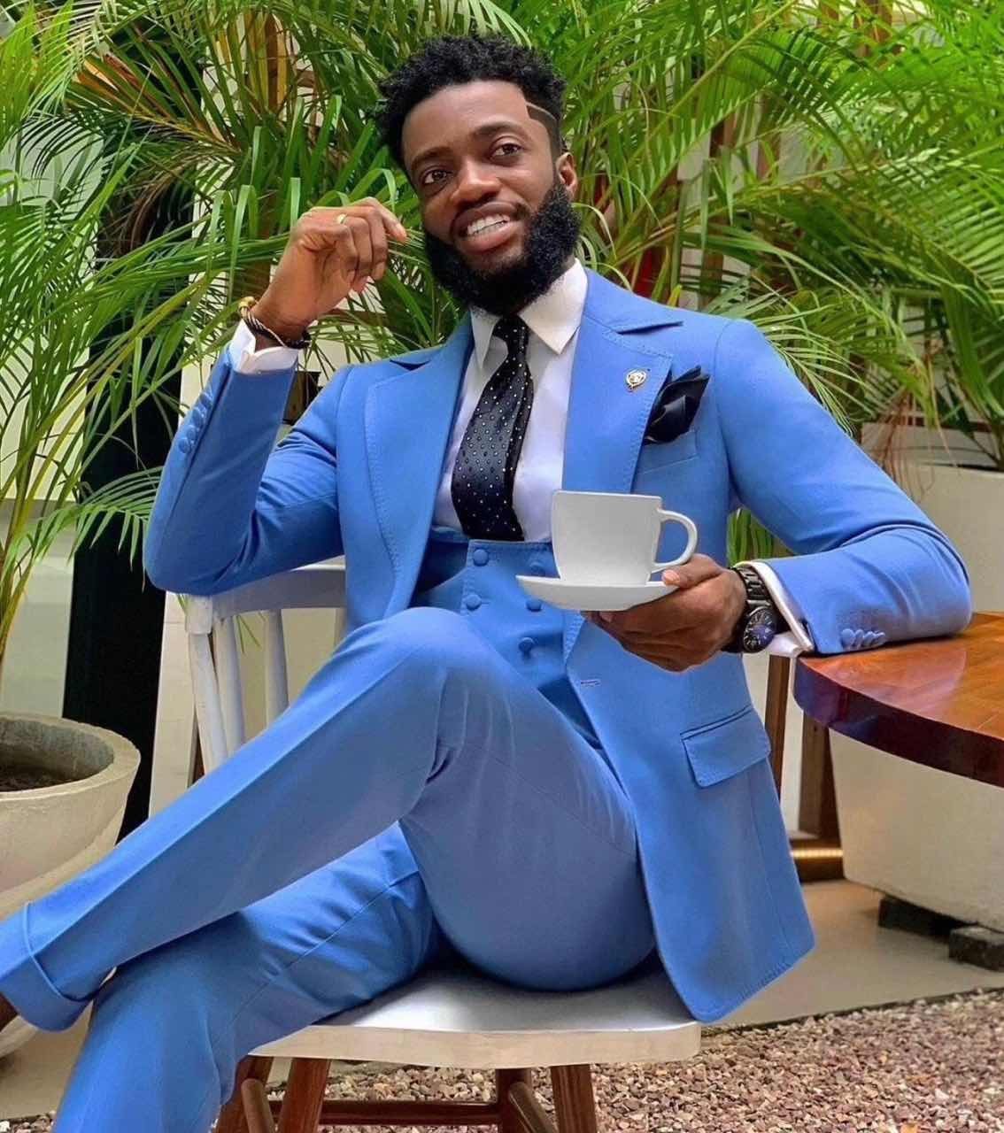Gentle Blue Three Pieces Designer Wedding Suits for Men