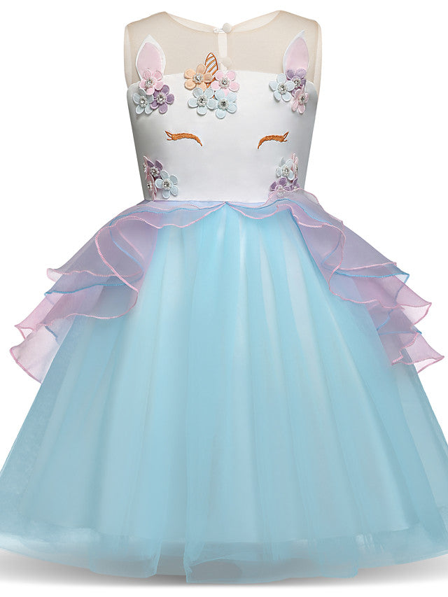 Princess Midi Party Dress Satin Tulle Embroidery & Appliques