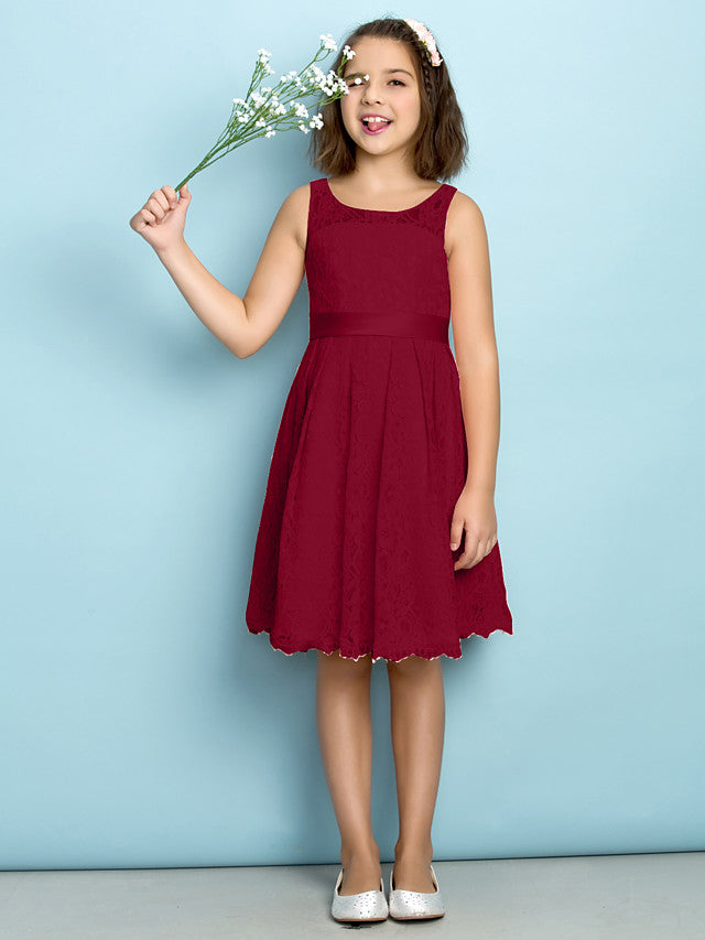 A-Line Scoop Neck Lace Junior Flower Girl Dress for Kids